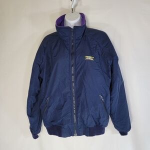 Vintage USA LL BEAN Navy Blue Full Zip Fleece Lined Bomber Jacket Womens Medium